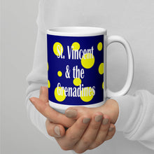 Load image into Gallery viewer, St. Vincent and the Grenadines Yellow Spots on Navy Blue White glossy mug