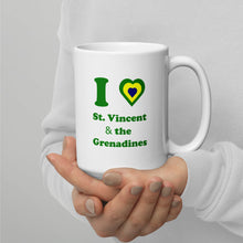 Load image into Gallery viewer, I Love St. Vincent and the Grenadines Green Heart White glossy mug