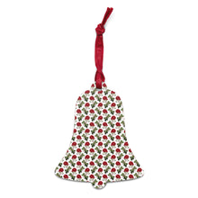 Load image into Gallery viewer, bell shaped wooden ornament decorated with red roses