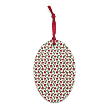 Load image into Gallery viewer, oval shaped wooden ornament decorated with red roses