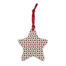 Load image into Gallery viewer, star shaped wooden ornament decorated with red roses