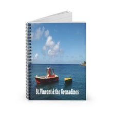 Load image into Gallery viewer, spiral lined notebook showing two boats in Mayreau in St. Vincent and the Grenadines