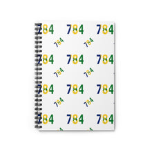 Load image into Gallery viewer, white spiral lined notebook with St. Vincent and the Grenadines area code 784 repeated on the cover in national colors