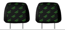 Load image into Gallery viewer, black vehicle headrest with 'original vincy' in green