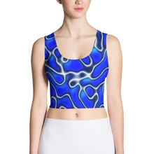Load image into Gallery viewer, sleeveless, fitted crop top with a blue marble design
