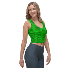 Load image into Gallery viewer, woman wearing a green sleeveless crop top with black ripples