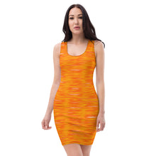 Load image into Gallery viewer, woman wearing a sleeveless orange and yellow fitted mini dress entitled pumpkin spice