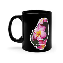 Load image into Gallery viewer, St. Vincent and the Grenadines 11oz Black Coffee Mug - Frangipani Flowers in SVG (R)