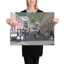 Load image into Gallery viewer, A canvas wall art showing a typical Saturday Shopping day in St. Vincent and the Grenadines.