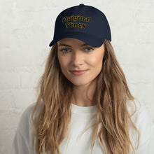 Load image into Gallery viewer, Navy dad hat with 'original vincy' written in black and yellow letters.