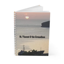 Load image into Gallery viewer, spiral lined notebook featuring a sunset off Edinboro in St. Vincent and the Grenadines