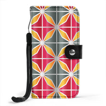 Load image into Gallery viewer, Phone case with pink, grey and orange geometrical design.