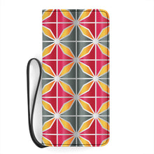 Load image into Gallery viewer, Clutch purse with pink, grey and orange geometrical design.
