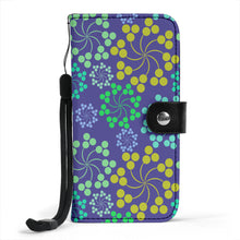 Load image into Gallery viewer, a wallet phone case with a blue bubble floral design