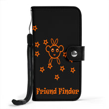 Load image into Gallery viewer, black wallet phone case with orange star hoppers design