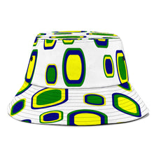 Load image into Gallery viewer, white bucket hat sporting vincy coloured cubes