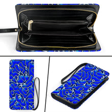 Load image into Gallery viewer, clutch purse decorated with an blue marble design