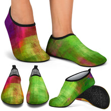 Load image into Gallery viewer, aqua shoes with abstract green and purple design