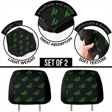 Load image into Gallery viewer, Headrest covers - black with 'original vincy' design in green letters.