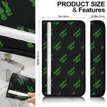 Load image into Gallery viewer, Seatbelt covers with 'Original Vincy' design in green letters.