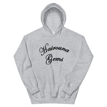 Load image into Gallery viewer, sport grey unisex hoodie with hairouna gems written in black letters