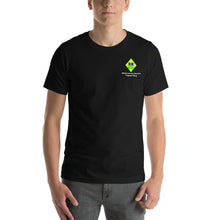 Load image into Gallery viewer, Black t-shirt with Hairouna Gems logo on the left breast.