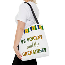 Load image into Gallery viewer, St. Vincent and the Grenadines Souvenir Tote Bag With Parrot Feather Lettering (AOP)

