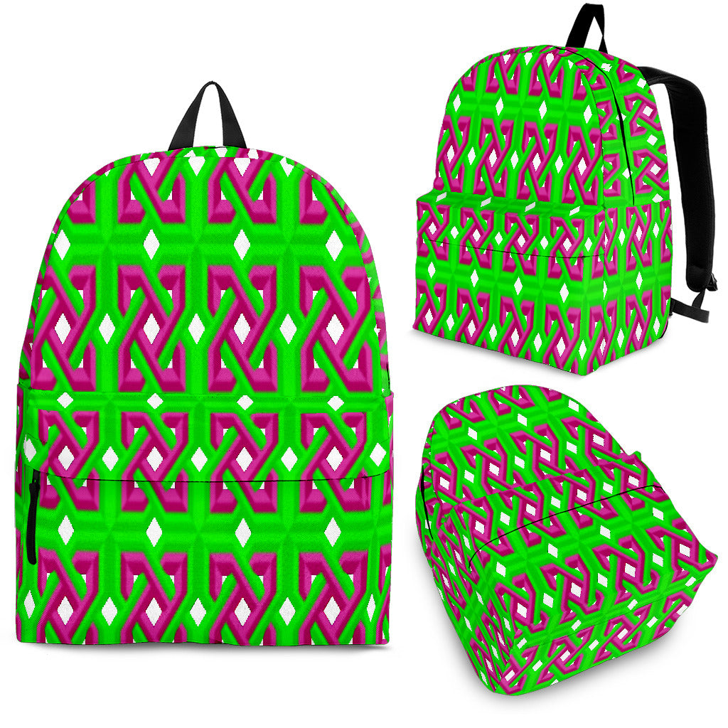 green unisex backpack with purple knot design