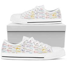 Load image into Gallery viewer, low top canvas shoes with a beach theme including seashells, starfish and anchors
