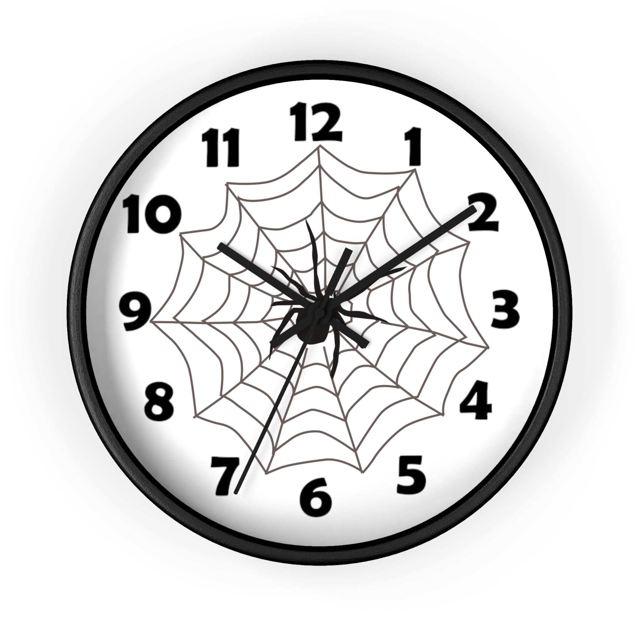 10 inch round wall clock featuring a spider in a web
