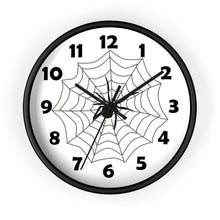 Load image into Gallery viewer, 10 inch round wall clock featuring a spider in a web
