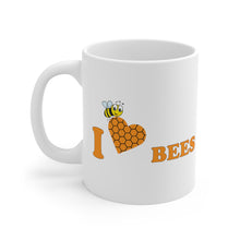 Load image into Gallery viewer, 11oz white ceramic coffee mug with caption I love bees
