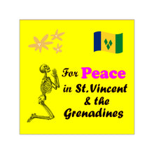 Load image into Gallery viewer, square vinyl sticker with a skeleton praying for peace in St. Vincent and the Grenadines
