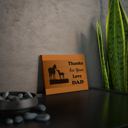 brown canvas photo tile with a silhouette of a horse and colt stating thanks for your love mom