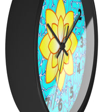 Load image into Gallery viewer, Yellow Lily on Blue Marble Wall Clock, Lotus Flower Wall Clock
