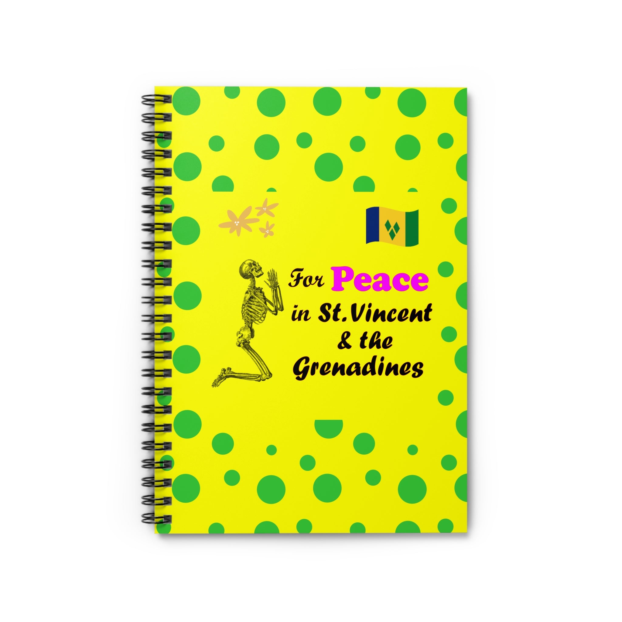 St. Vincent and the Grenadines Praying for Peace Green Spotted Yellow, Spiral Lined Notebook