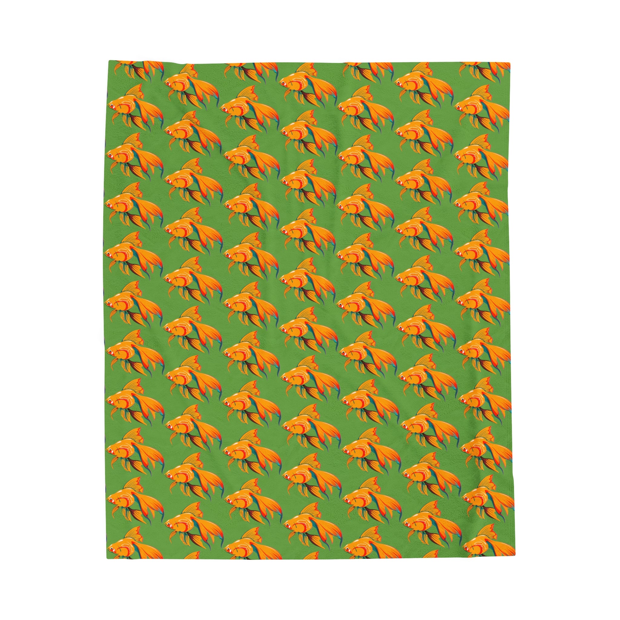 green velveteen plush blanket with a goldfish design