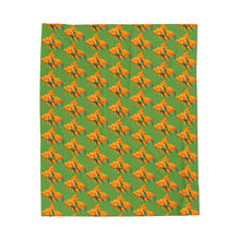 Load image into Gallery viewer, green velveteen plush blanket with a goldfish design
