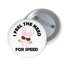 Load image into Gallery viewer, I Feel the Need for Speed Coffee Rabbit Pin – Hyper Bunny Energy Badge
