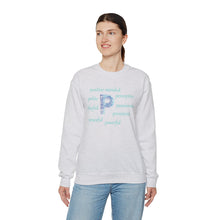 Load image into Gallery viewer, P Alphabet Sweatshirt, Optimistic, Mental Health, Motivational Alphabet Initial &quot;P&quot; Unisex Heavy Blend™ Crewneck Sweatshirt, Self-affirming Sweatshirt
