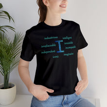 Load image into Gallery viewer, I Alphabet letter t-shirt, Initial Letter I, Optimistic, Mental Health, Self-empowerment, Monogram Unisex Jersey Short Sleeve Tee, Positive T-shirt, Empowering T-shirt, Uplifting Message T-shirt
