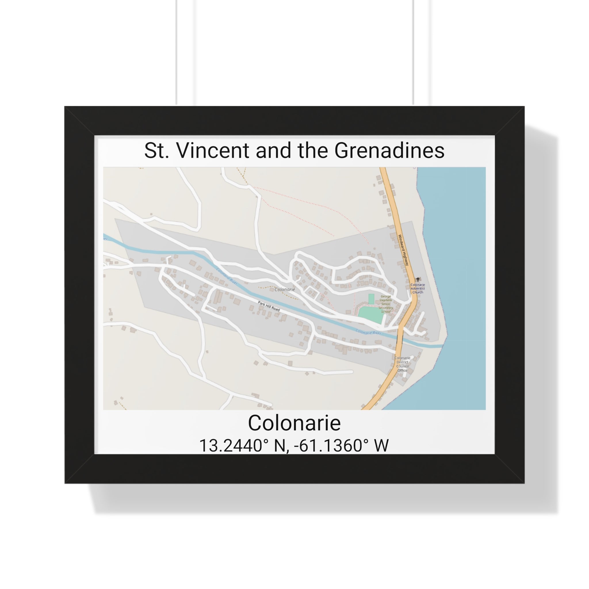 Colonarie St. Vincent and the Grenadines Map Framed Print Poster, City Map Print Poster. Village Map Print Poster, Road Map Print Poster, Framed Vertical Poster Framed Horizontal Poster