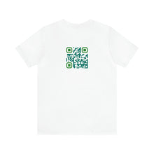 Load image into Gallery viewer, White unisex t-shirt with the QR Code showing A winner never quits
