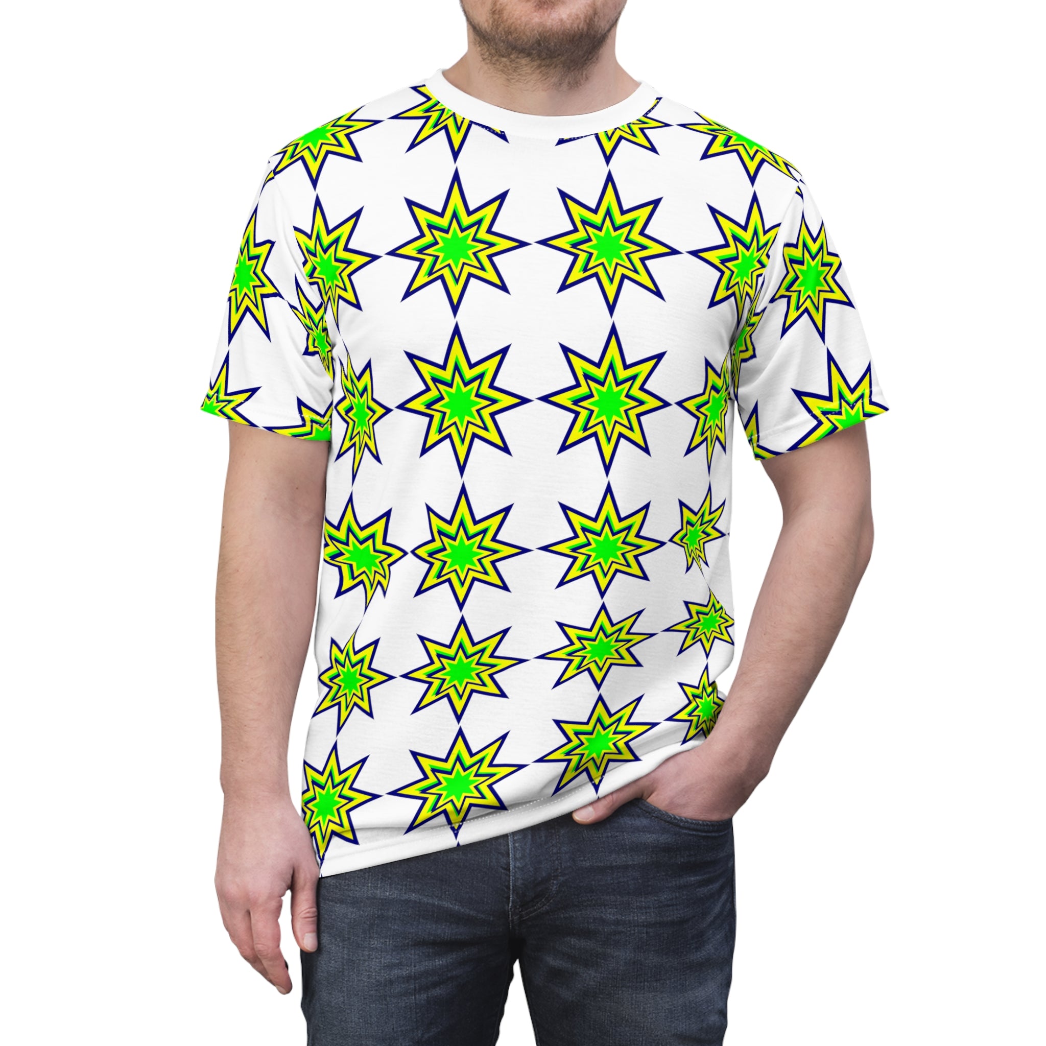 St. Vincent and the Grenadines Stars Unisex Cut & Sew White Tee (AOP), St. Vincent and the Grenadines National Colors,  St. Vincent and Grenadines Independence Shirt
