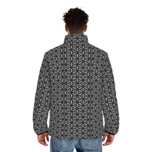 Load image into Gallery viewer, Black Geometric Men&#39;s Puffer Jacket (AOP)
