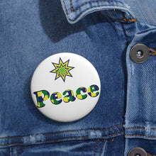 Load image into Gallery viewer, Peace - Checkered St. Vincent and the Grenadines Pattern Pin – Blue, Yellow &amp; Green Lettering
