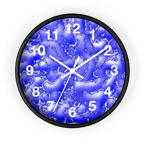 10 inch round wall clock with a blue cracked lava design.