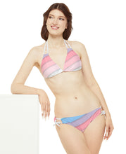 Load image into Gallery viewer, bikini set with pastel pink, mauve, lilac, blue and grey stripes
