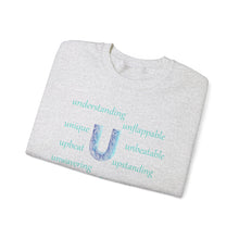 Load image into Gallery viewer, U Alphabet Sweatshirt, Motivational, Optimistic, Mental Health Alphabet Initial &quot;U&quot; Unisex Heavy Blend™ Crewneck Sweatshirt, Self-affirming Sweatshirt
