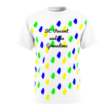 Load image into Gallery viewer, St. Vincent and the Grenadines maps in national colors on a white t-shirt
